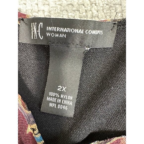 Vtg Inc International Concepts Top Womens 2X Black Brown Paisley Mesh Y2K Ruched - Picture 5 of 11